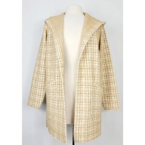 Cyrus‎ Statement Maker Plaid Hooded Cardigan Jacket Beige Cream Size S